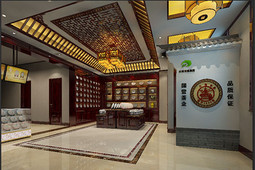 文山古朴典雅的中式茶叶店大堂设计效果图